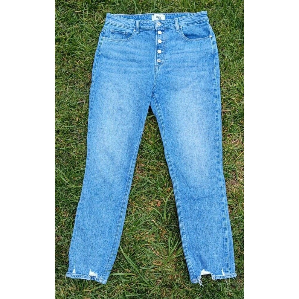PAIGE Sarah Slim Jeans Womens 30 Darcene Dist Ultra Hem Button Fly Raw Hem